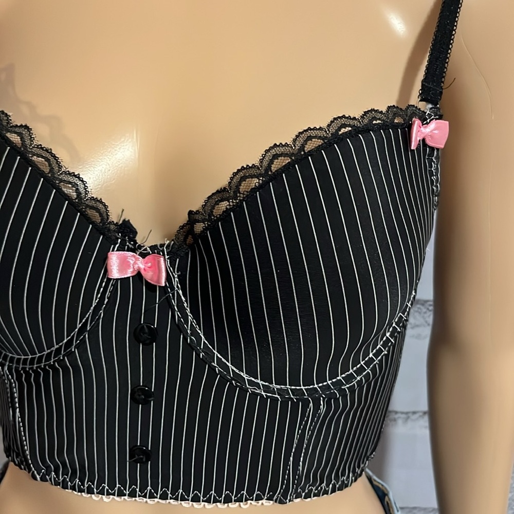 Vintage Chippendales Underwire Pinstriped Bra with Pink Bows Size 36C